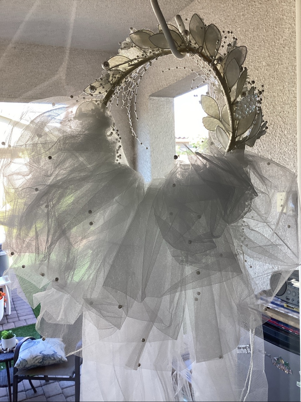 White Wedding Dress Veil with Floral Headpiece - Picture 5 of 6